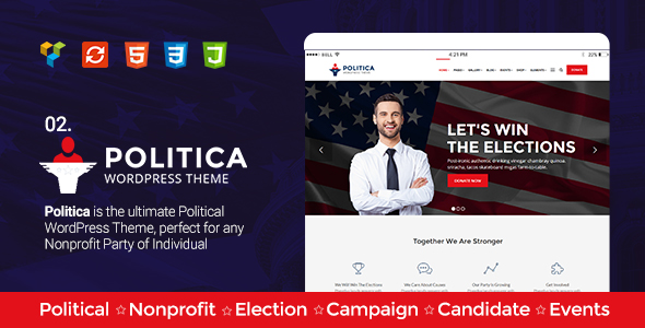 Political, Activism/Causes, Campaign, Election, Non-Profit, Charity & Donations – Politica Theme